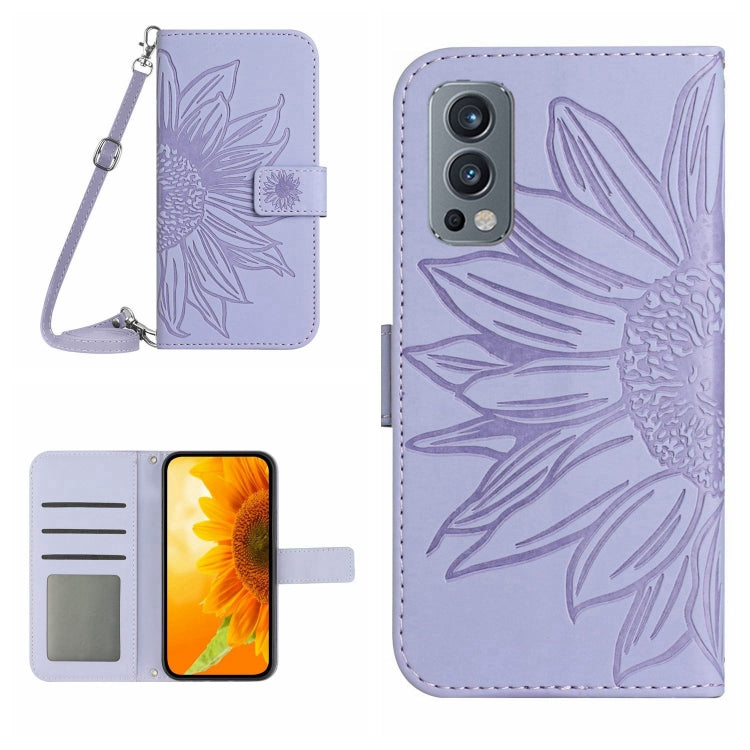 Skin Feel Custodia per cellulare in pelle con motivo a fiori di sole con cordino, For OnePlus 10T, For OnePlus Nord 2