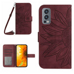 Skin Feel Custodia per cellulare in pelle con motivo a fiori di sole con cordino, For OnePlus 10T, For OnePlus Nord 2