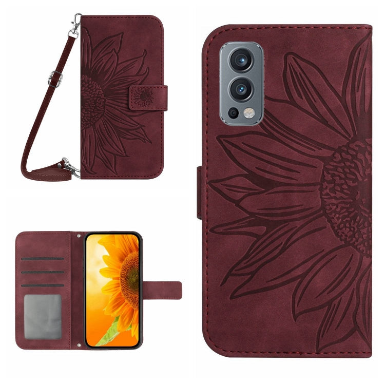 Skin Feel Custodia per cellulare in pelle con motivo a fiori di sole con cordino, For OnePlus 10T, For OnePlus Nord 2