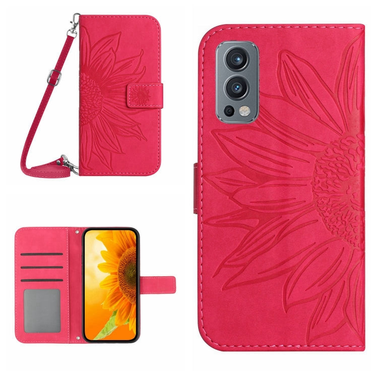 Skin Feel Custodia per cellulare in pelle con motivo a fiori di sole con cordino, For OnePlus 10T, For OnePlus Nord 2