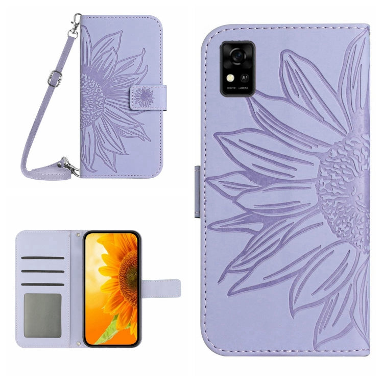 Skin Feel Custodia per cellulare in pelle con motivo a fiori di sole con cordino, For ZTE Blade A31, For ZTE Blade A51/A7P