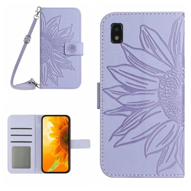 Skin Feel Custodia per cellulare in pelle con motivo a fiori di sole con cordino, For ZTE Blade A71, For ZTE Blade L210