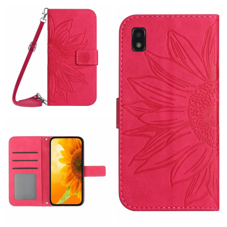 Skin Feel Custodia per cellulare in pelle con motivo a fiori di sole con cordino, For ZTE Blade A71, For ZTE Blade L210