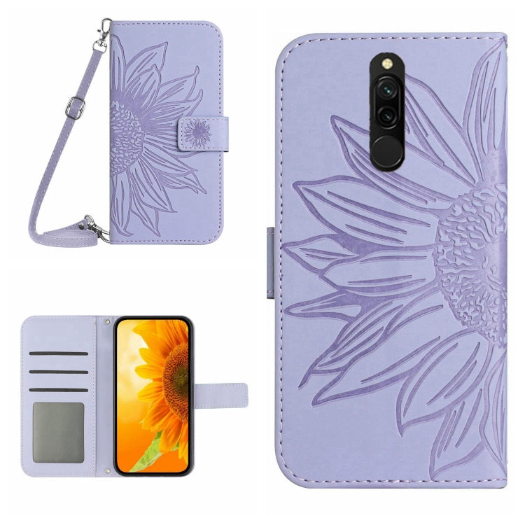 Skin Feel Custodia per cellulare in pelle con motivo a fiori di sole con cordino, For Xiaomi Redmi 8 / 8A, For Xiaomi Redmi 9 / POCO M2