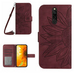 Skin Feel Custodia per cellulare in pelle con motivo a fiori di sole con cordino, For Xiaomi Redmi 8 / 8A, For Xiaomi Redmi 9 / POCO M2