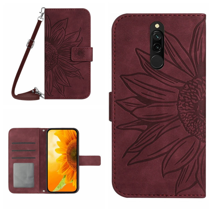 Skin Feel Custodia per cellulare in pelle con motivo a fiori di sole con cordino, For Xiaomi Redmi 8 / 8A, For Xiaomi Redmi 9 / POCO M2