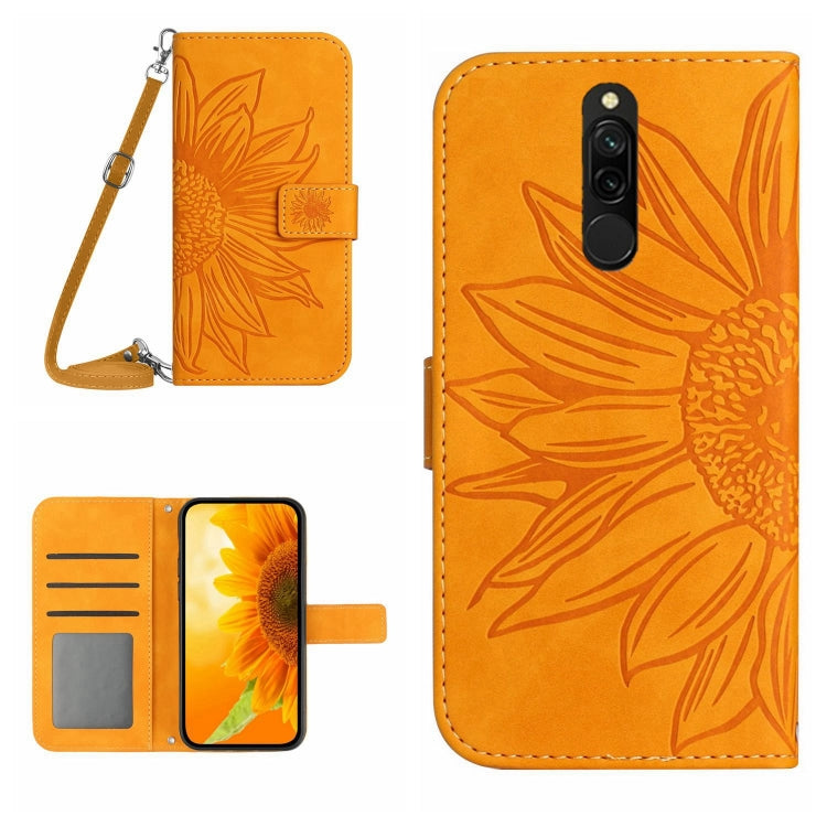 Skin Feel Custodia per cellulare in pelle con motivo a fiori di sole con cordino, For Xiaomi Redmi 8 / 8A, For Xiaomi Redmi 9 / POCO M2
