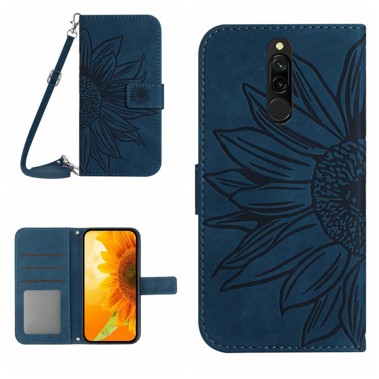 Skin Feel Custodia per cellulare in pelle con motivo a fiori di sole con cordino, For Xiaomi Redmi 8 / 8A, For Xiaomi Redmi 9 / POCO M2
