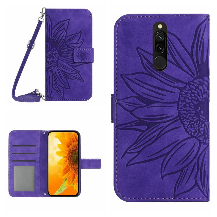 Skin Feel Custodia per cellulare in pelle con motivo a fiori di sole con cordino, For Xiaomi Redmi 8 / 8A, For Xiaomi Redmi 9 / POCO M2