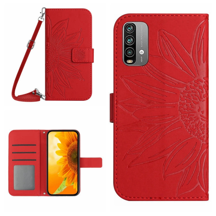 Skin Feel Custodia per cellulare in pelle con motivo a fiori di sole con cordino, For Xiaomi Redmi 9T / 9 Power / Poco M3, For Xiaomi Redmi Note 9T