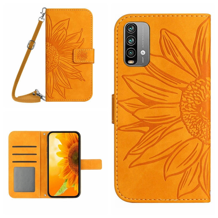 Skin Feel Custodia per cellulare in pelle con motivo a fiori di sole con cordino, For Xiaomi Redmi 9T / 9 Power / Poco M3, For Xiaomi Redmi Note 9T