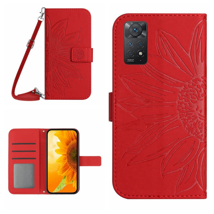Skin Feel Custodia per cellulare in pelle con motivo a fiori di sole con cordino, For Xiaomi Redmi Note 11 Global / Note 11s, For Xiaomi 11T / 11T Pro