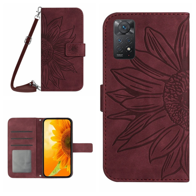 Skin Feel Custodia per cellulare in pelle con motivo a fiori di sole con cordino, For Xiaomi Redmi Note 11 Global / Note 11s, For Xiaomi 11T / 11T Pro