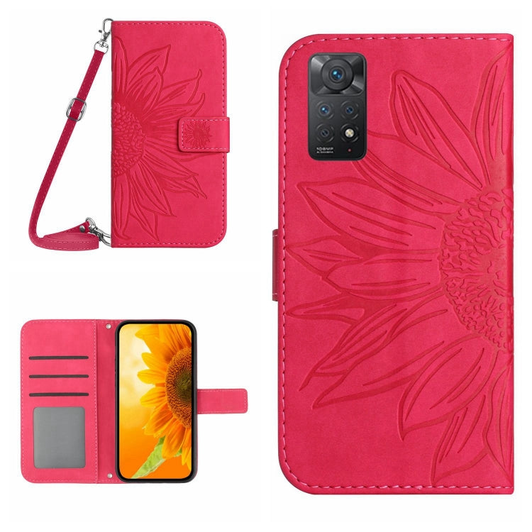 Skin Feel Custodia per cellulare in pelle con motivo a fiori di sole con cordino, For Xiaomi Redmi Note 11 Global / Note 11s, For Xiaomi 11T / 11T Pro