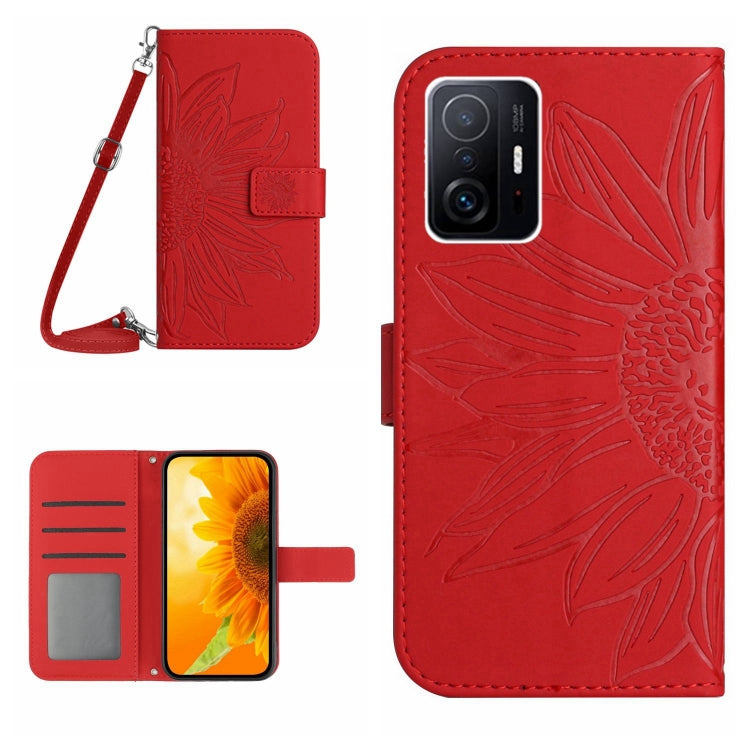Skin Feel Custodia per cellulare in pelle con motivo a fiori di sole con cordino, For Xiaomi Redmi Note 11 Global / Note 11s, For Xiaomi 11T / 11T Pro