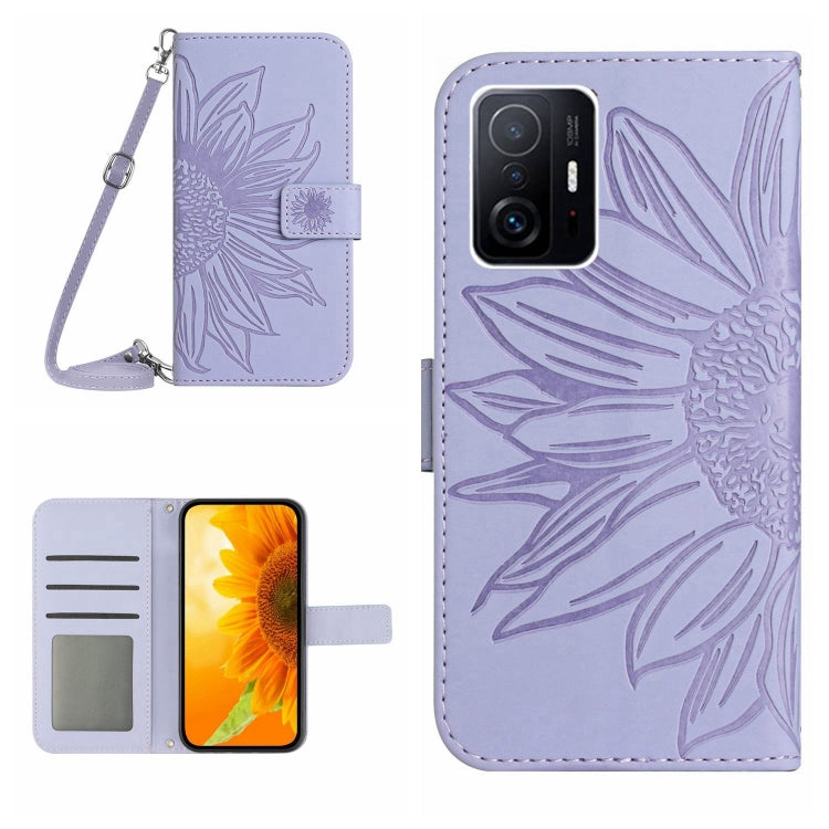 Skin Feel Custodia per cellulare in pelle con motivo a fiori di sole con cordino, For Xiaomi Redmi Note 11 Global / Note 11s, For Xiaomi 11T / 11T Pro