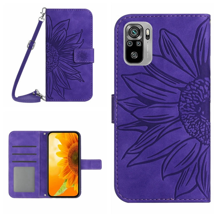 Skin Feel Custodia per cellulare in pelle con motivo a fiori di sole con cordino, For Xiaomi Poco M5 / Poco M4 5G, For Xiaomi Poco M5S