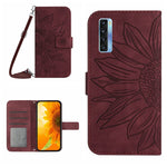 Skin Feel Custodia per cellulare in pelle con motivo a fiori di sole con cordino, For TCL 20S / 20 5G / 20L / 20L+, For TCL 30 SE/30E/306/305