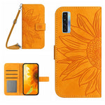 Skin Feel Custodia per cellulare in pelle con motivo a fiori di sole con cordino, For TCL 20S / 20 5G / 20L / 20L+, For TCL 30 SE/30E/306/305