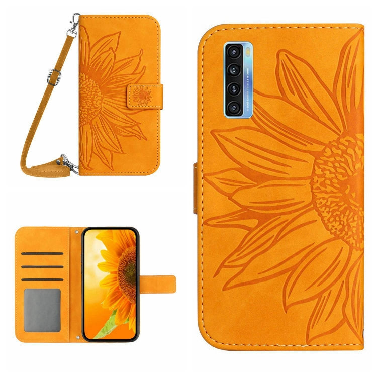 Skin Feel Custodia per cellulare in pelle con motivo a fiori di sole con cordino, For TCL 20S / 20 5G / 20L / 20L+, For TCL 30 SE/30E/306/305
