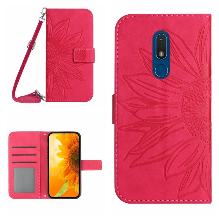 Skin Feel Custodia per cellulare in pelle con motivo a fiori di sole con cordino, For Nokia C3, For Nokia C10 / C20