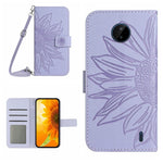 Skin Feel Custodia per cellulare in pelle con motivo a fiori di sole con cordino, For Nokia C3, For Nokia C10 / C20