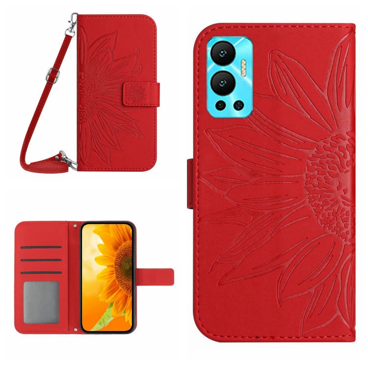 Skin Feel Custodia per cellulare in pelle con motivo a fiori di sole con cordino, For Infinix Hot 12, For Infinix Hot 12 Play