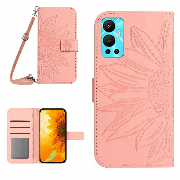 Skin Feel Custodia per cellulare in pelle con motivo a fiori di sole con cordino, For Infinix Hot 12, For Infinix Hot 12 Play