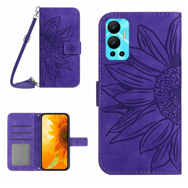 Skin Feel Custodia per cellulare in pelle con motivo a fiori di sole con cordino, For Infinix Hot 12, For Infinix Hot 12 Play