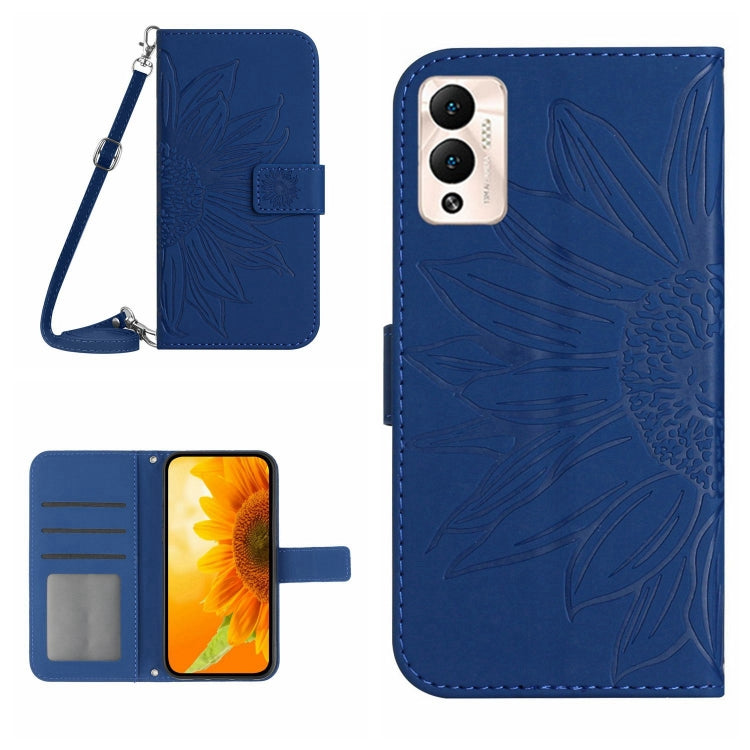 Skin Feel Custodia per cellulare in pelle con motivo a fiori di sole con cordino, For Infinix Hot 12, For Infinix Hot 12 Play