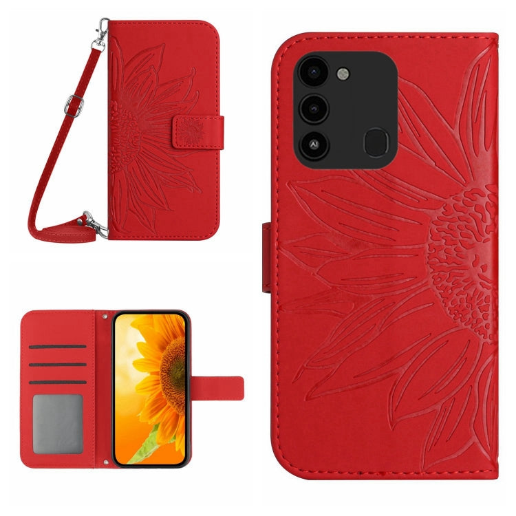 Skin Feel Custodia per cellulare in pelle con motivo a fiori di sole con cordino, For Tecno Spark Go 2022 / Spark 8C