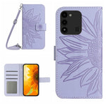 Skin Feel Custodia per cellulare in pelle con motivo a fiori di sole con cordino, For Tecno Spark Go 2022 / Spark 8C