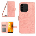 Skin Feel Custodia per cellulare in pelle con motivo a fiori di sole con cordino, For Tecno Spark Go 2022 / Spark 8C