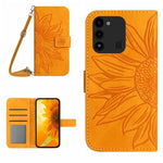 Skin Feel Custodia per cellulare in pelle con motivo a fiori di sole con cordino, For Tecno Spark Go 2022 / Spark 8C