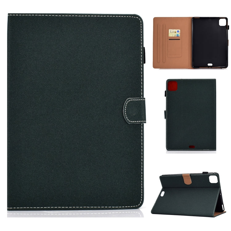Filo per cucire Custodia in pelle piatta orizzontale tinta unita con funzione sleep e copripenna e striscia antiscivolo e slot per schede e supporto, For iPad Pro 11 (2020)
