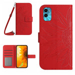 Skin Feel Custodia per cellulare in pelle con motivo a fiori di sole con cordino, For Motorola Moto E22s, For Realme 9i 5G