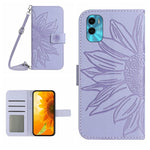 Skin Feel Custodia per cellulare in pelle con motivo a fiori di sole con cordino, For Motorola Moto E22s, For Realme 9i 5G