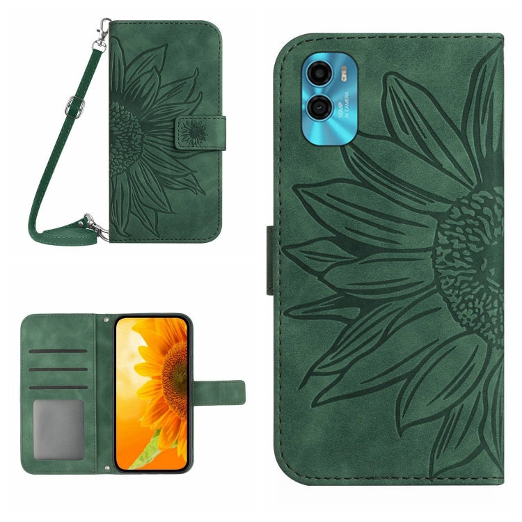 Skin Feel Custodia per cellulare in pelle con motivo a fiori di sole con cordino, For Motorola Moto E22s, For Realme 9i 5G