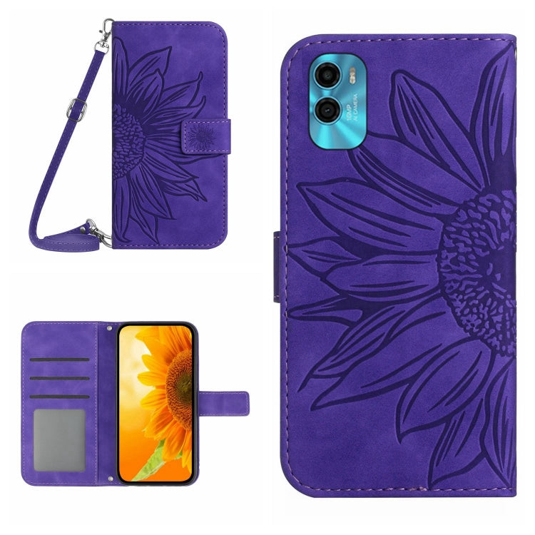 Skin Feel Custodia per cellulare in pelle con motivo a fiori di sole con cordino, For Motorola Moto E22s, For Realme 9i 5G