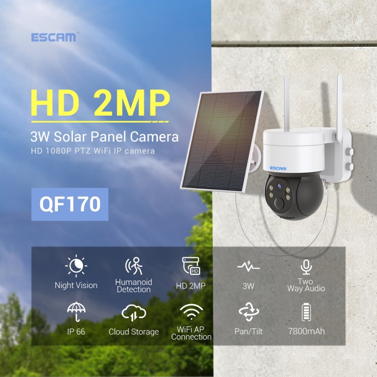 ESCAM QF170 Telecamera solare WiFi 2MP con audio bidirezionale