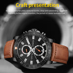Orologio da uomo in vera pelle al quarzo luminoso multifunzionale