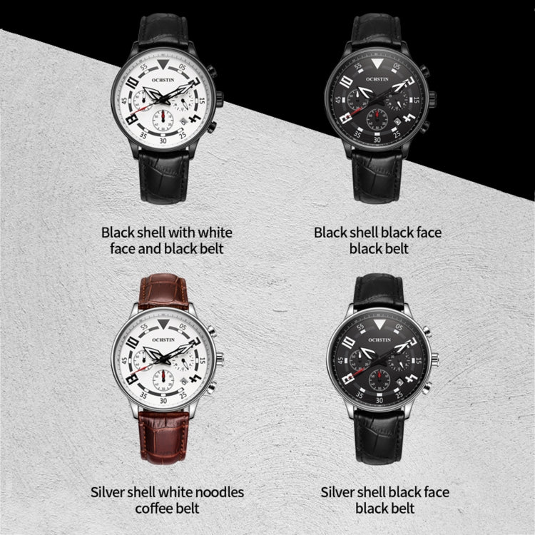 Orologio da uomo multifunzionale in pelle al quarzo