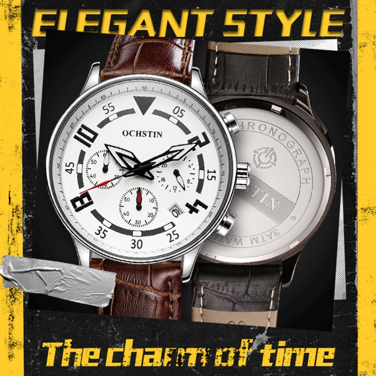 Orologio da uomo multifunzionale in pelle al quarzo