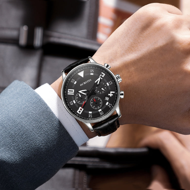 Orologio da uomo multifunzionale in pelle al quarzo