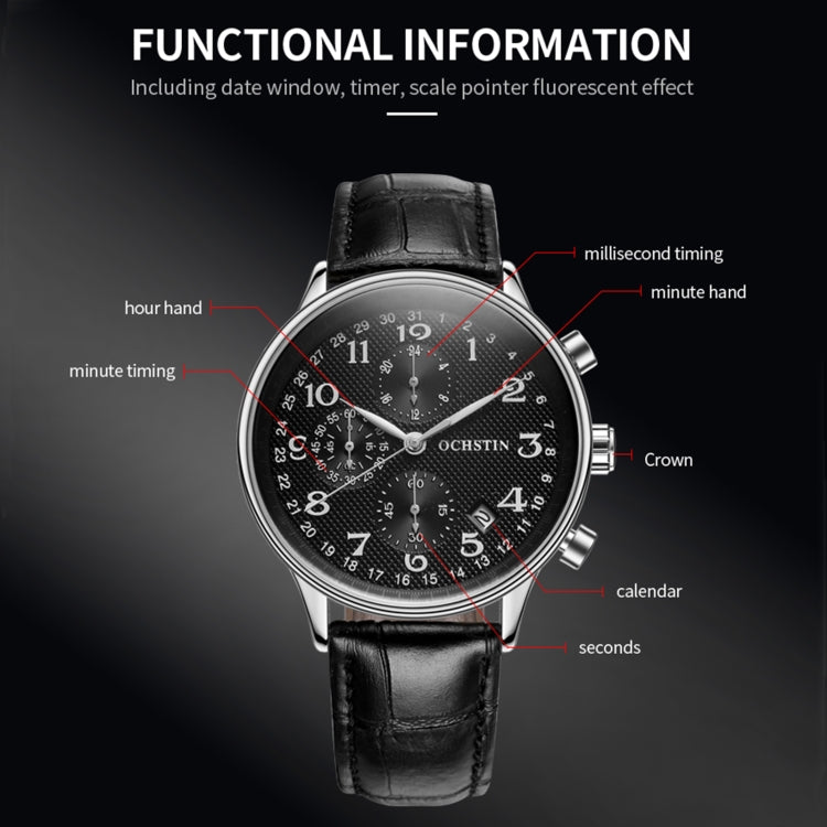 Orologio da uomo multifunzionale in pelle al quarzo