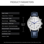 Orologio da uomo multifunzionale in pelle al quarzo