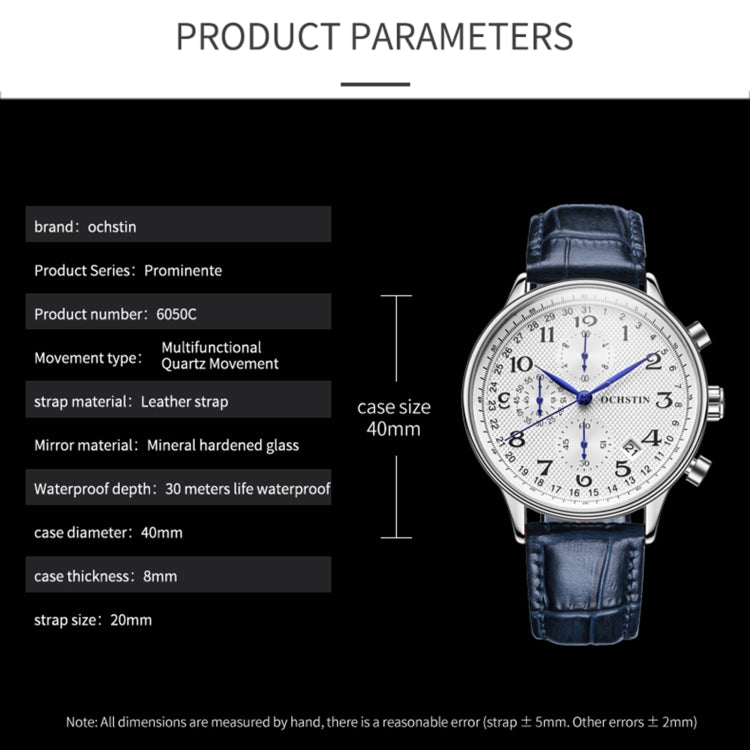 Orologio da uomo multifunzionale in pelle al quarzo