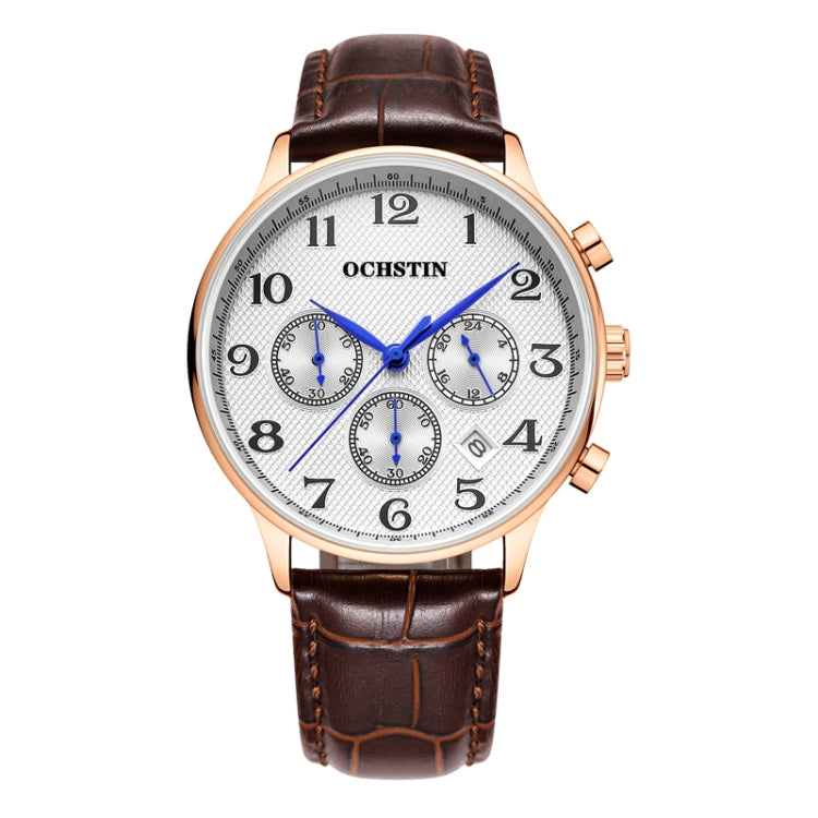 Orologio da uomo multifunzionale in pelle al quarzo