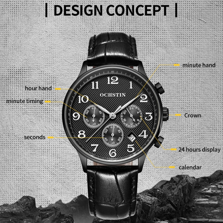 Orologio da uomo multifunzionale in pelle al quarzo