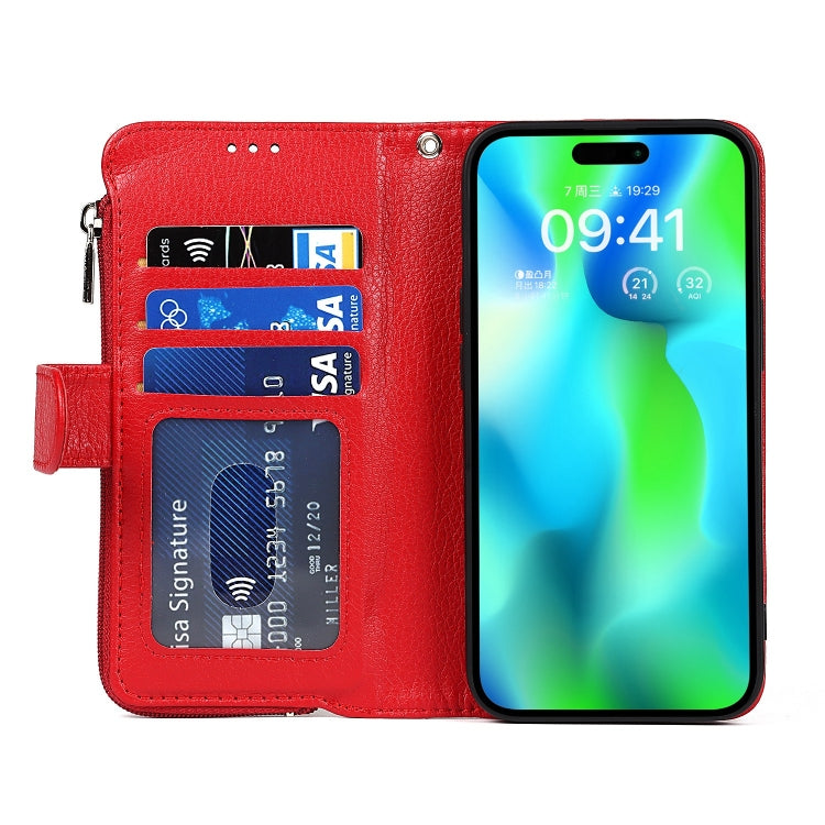 Custodia portafoglio in pelle con cerniera per iPhone 14